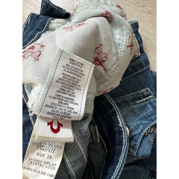 True Religion Swarovski Crystals Logo Leggings Blue Skinny Jeans Size 28 - Picture 3 of 9